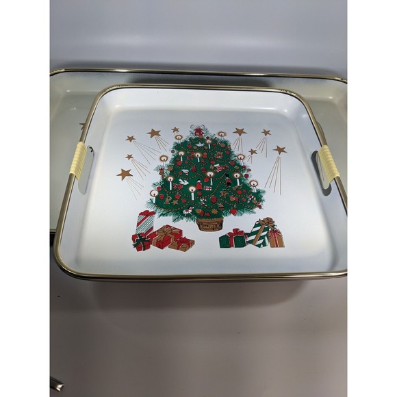 VTG 3 Pc Lacquered Merry Christmas Nesting Trays Hand Decorated w/ box Japan - Picture 7 of 16